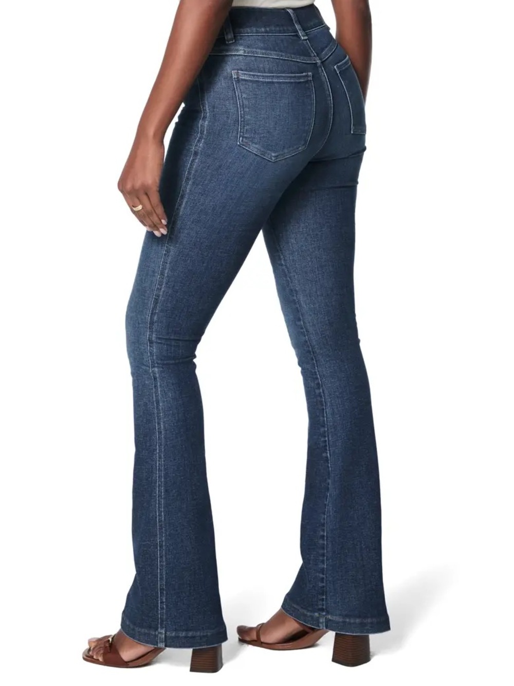 Spanx Pull-On Stretch Denim Flare Jeans Dark Wash Size Medium Full Length NWOT